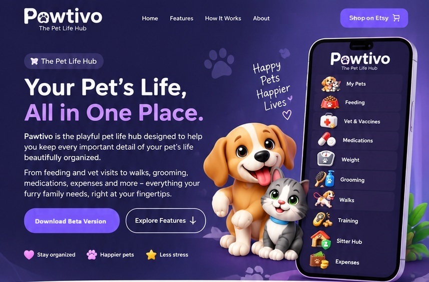 Pawtivo hero section: Your Pet's Life, All in One Place.